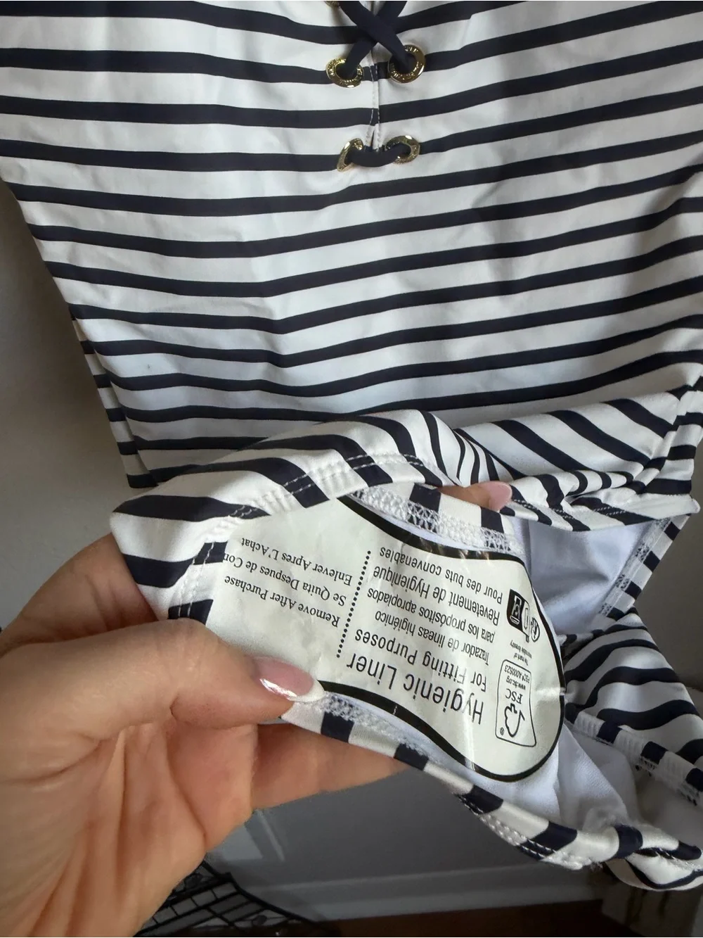 NWT Lauren Ralph Lauren Navy/White Luxe Stripe Laced Tank Swimsuit One Piece